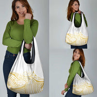 Polynesia White Sunday Grocery Bag Plumeria Polynesian Tribal Gold Color - Polynesian Pride