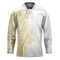 Polynesia White Sunday Hockey Jersey Plumeria Polynesian Tribal Gold Color - Polynesian Pride