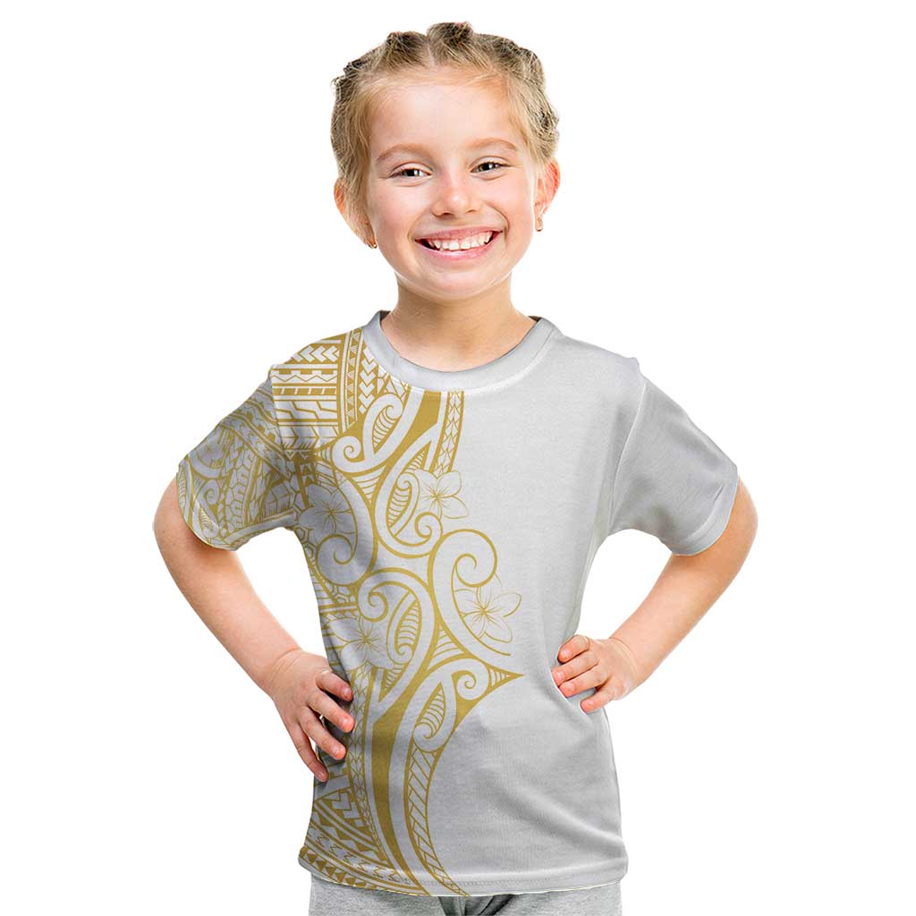 Polynesia White Sunday Kid T Shirt Plumeria Polynesian Tribal Gold Color - Polynesian Pride