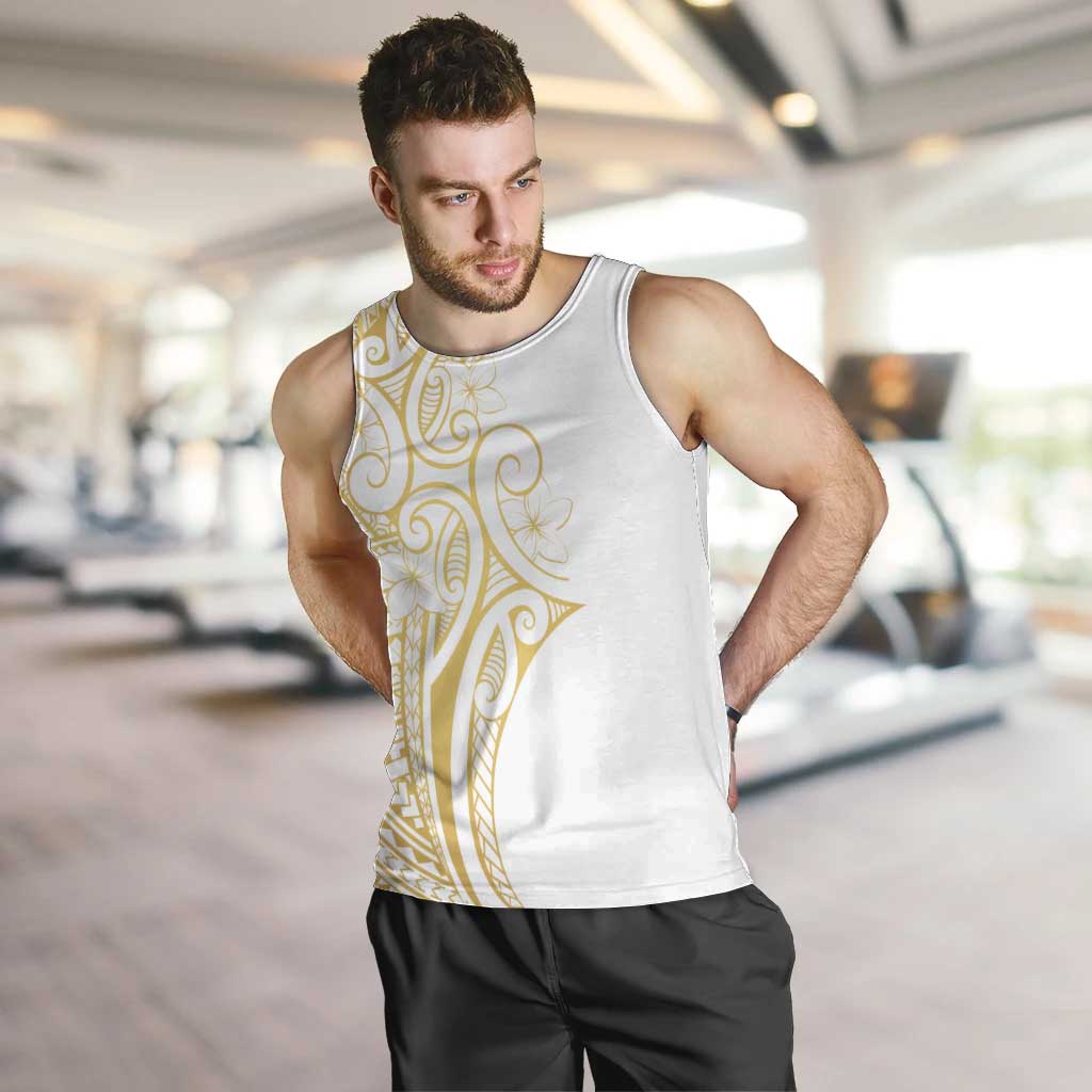 Polynesia White Sunday Men Tank Top Plumeria Polynesian Tribal Gold Color - Polynesian Pride