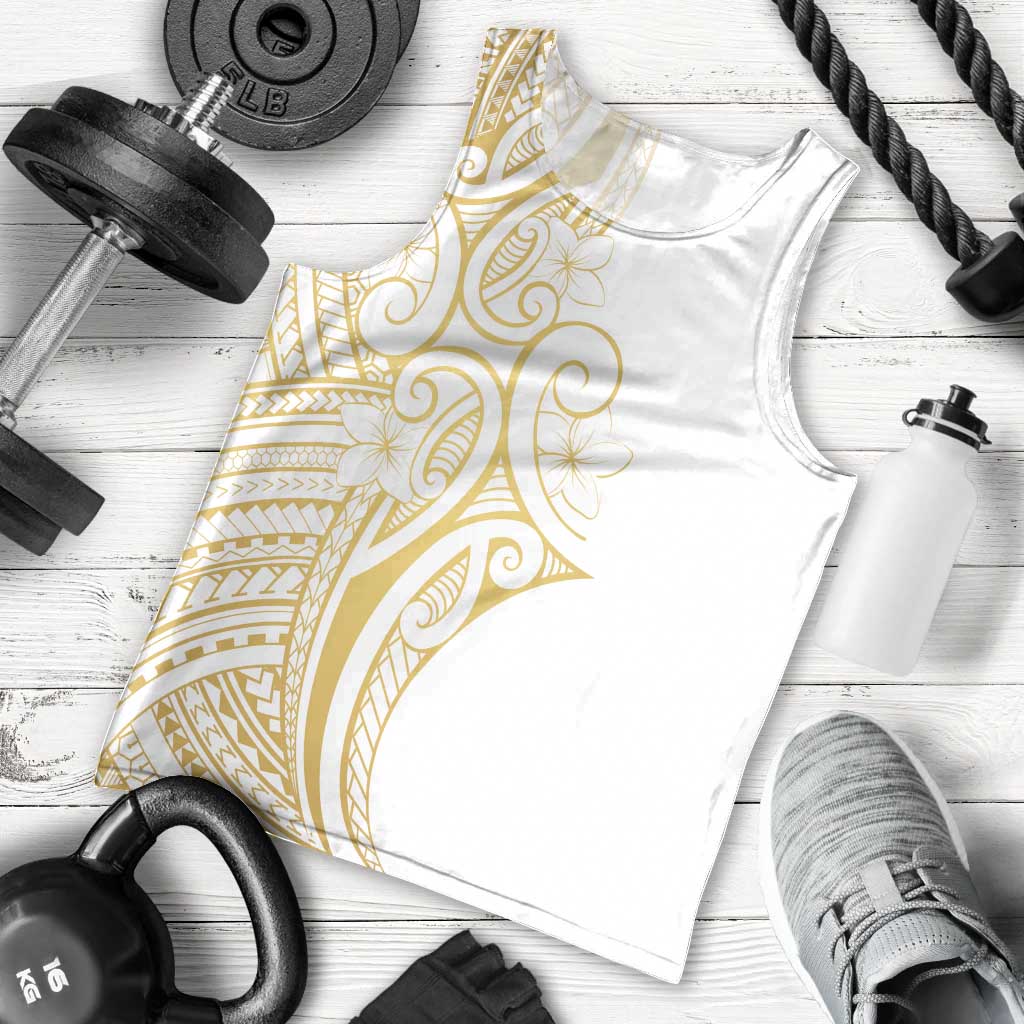 Polynesia White Sunday Men Tank Top Plumeria Polynesian Tribal Gold Color - Polynesian Pride