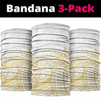 Polynesia White Sunday Neck Gaiter Plumeria Polynesian Tribal Gold Color - Polynesian Pride