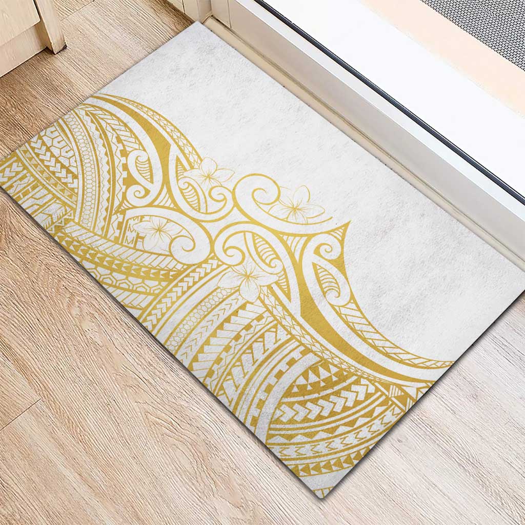 Polynesia White Sunday Rubber Doormat Plumeria Polynesian Tribal Gold Color - Polynesian Pride