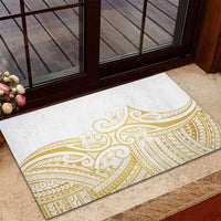 Polynesia White Sunday Rubber Doormat Plumeria Polynesian Tribal Gold Color - Polynesian Pride