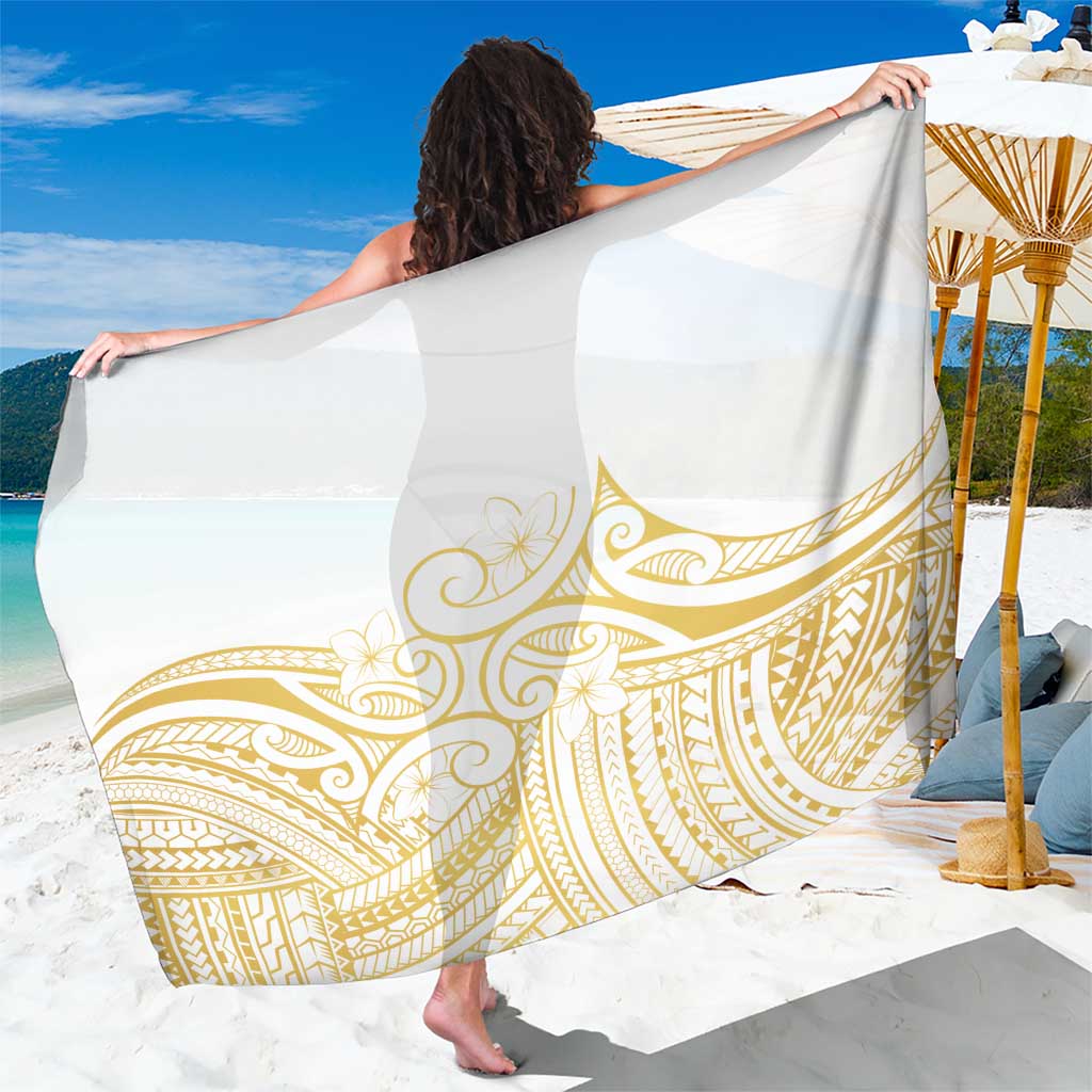 Polynesia White Sunday Sarong Plumeria Polynesian Tribal Gold Color - Polynesian Pride