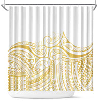 Polynesia White Sunday Shower Curtain Plumeria Polynesian Tribal Gold Color - Polynesian Pride