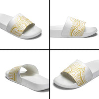 Polynesia White Sunday Slide Sandals Plumeria Polynesian Tribal Gold Color - Polynesian Pride