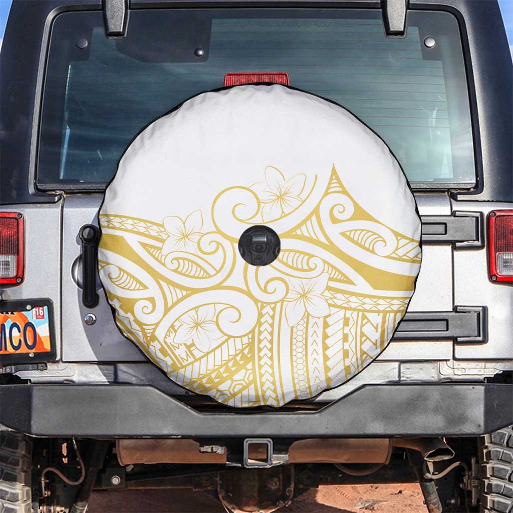 Polynesia White Sunday Spare Tire Cover Plumeria Polynesian Tribal Gold Color - Polynesian Pride