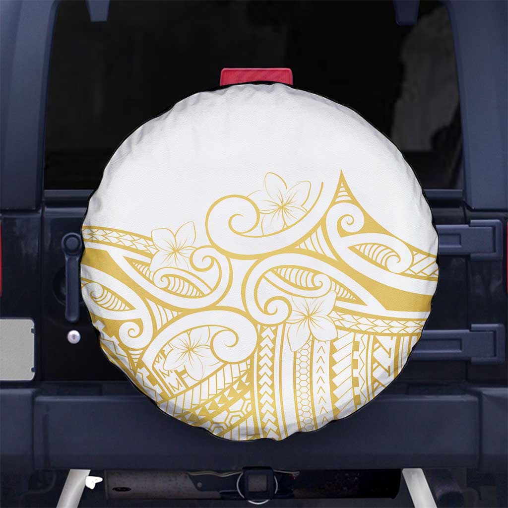 Polynesia White Sunday Spare Tire Cover Plumeria Polynesian Tribal Gold Color - Polynesian Pride