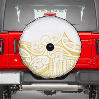 Polynesia White Sunday Spare Tire Cover Plumeria Polynesian Tribal Gold Color - Polynesian Pride