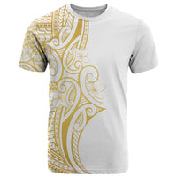 Polynesia White Sunday T Shirt Plumeria Polynesian Tribal Gold Color - Polynesian Pride