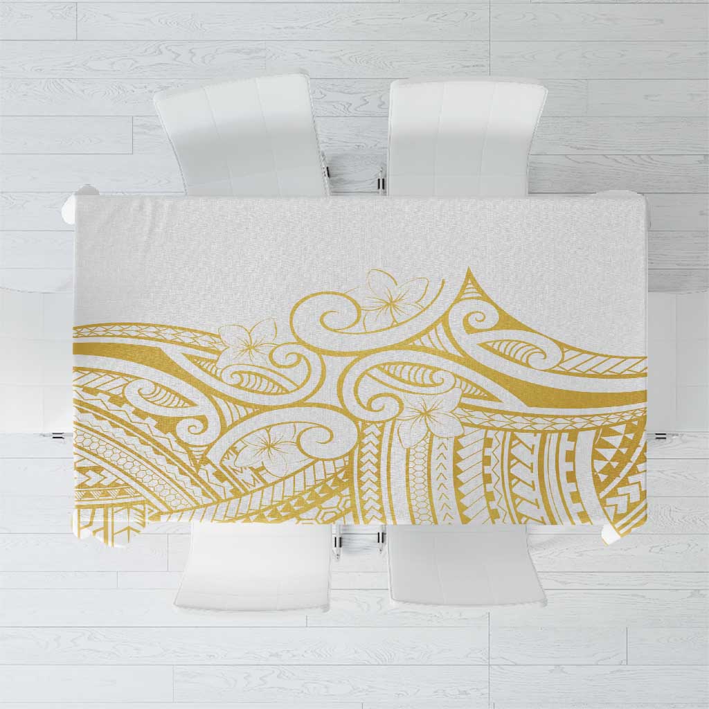 Polynesia White Sunday Tablecloth Plumeria Polynesian Tribal Gold Color - Polynesian Pride