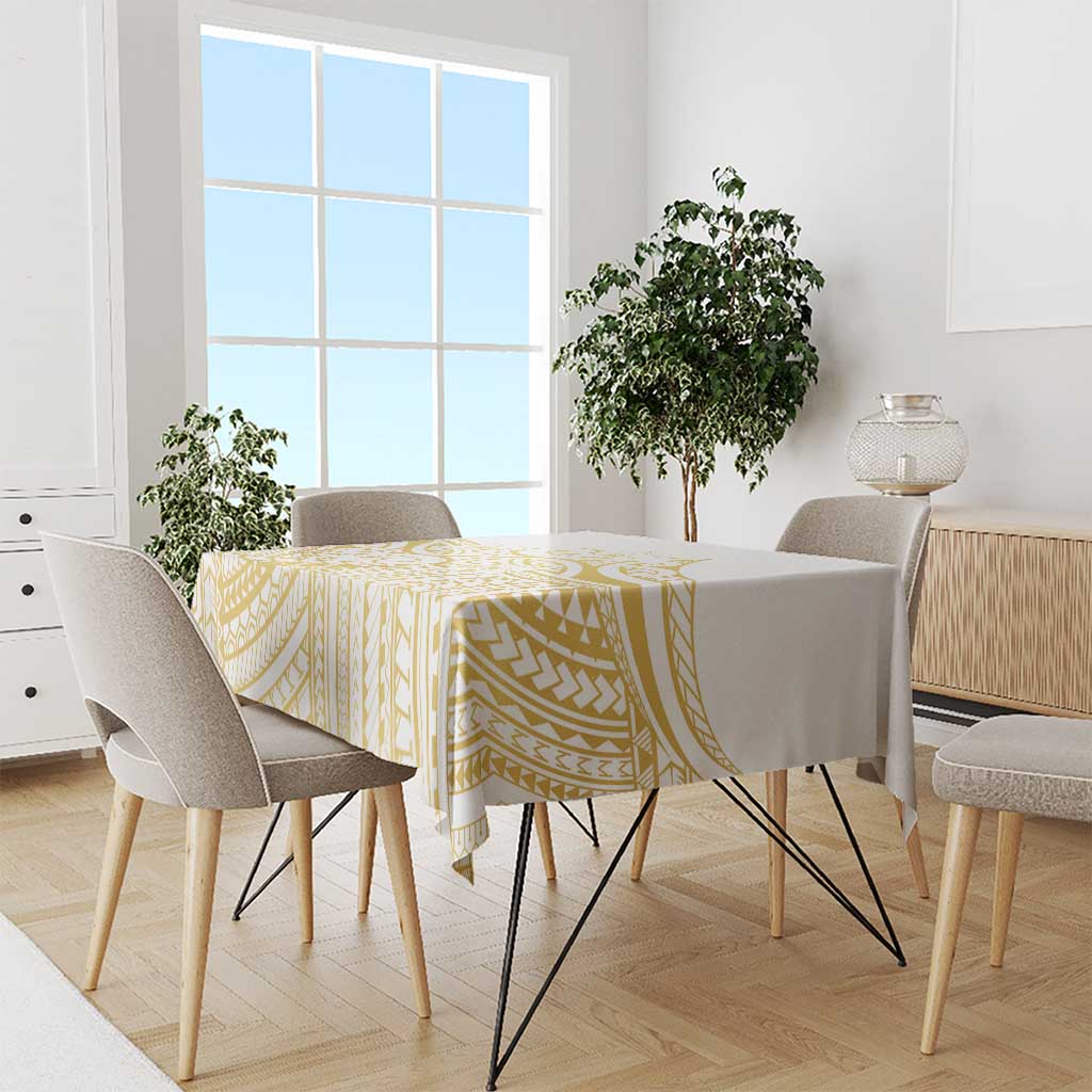 Polynesia White Sunday Tablecloth Plumeria Polynesian Tribal Gold Color - Polynesian Pride