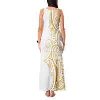 Polynesia White Sunday Tank Maxi Dress Plumeria Polynesian Tribal Gold Color - Polynesian Pride
