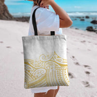 Polynesia White Sunday Tote Bag Plumeria Polynesian Tribal Gold Color - Polynesian Pride