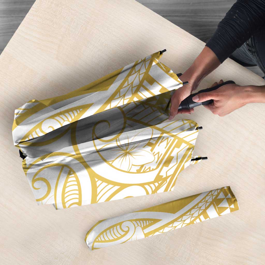 Polynesia White Sunday Umbrella Plumeria Polynesian Tribal Gold Color - Polynesian Pride