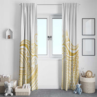 Polynesia White Sunday Window Curtain Plumeria Polynesian Tribal Gold Color - Polynesian Pride