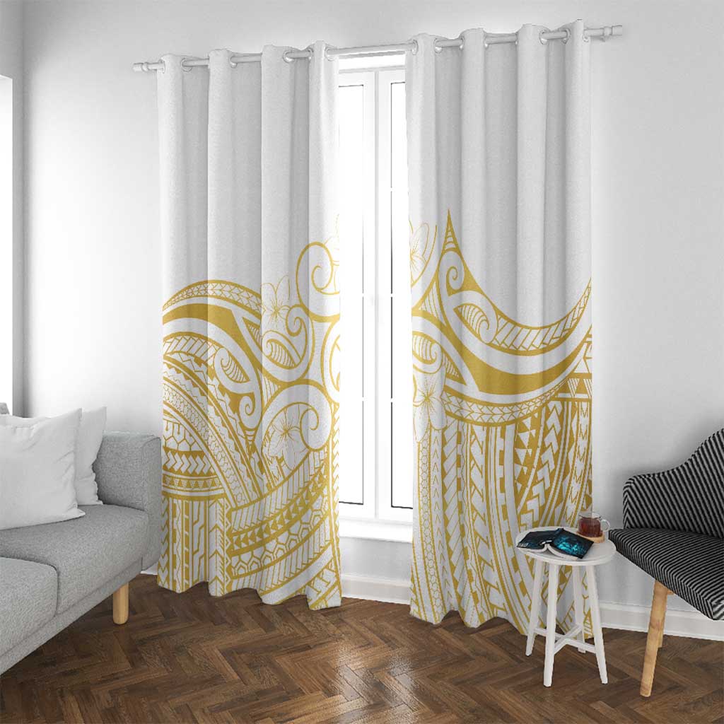 Polynesia White Sunday Window Curtain Plumeria Polynesian Tribal Gold Color - Polynesian Pride