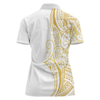 Polynesia White Sunday Women Polo Shirt Plumeria Polynesian Tribal Gold Color - Polynesian Pride