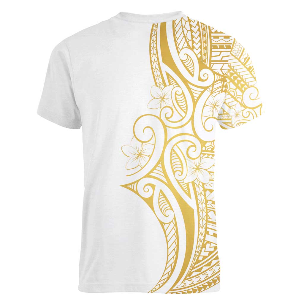 Polynesia White Sunday Women V-Neck T-Shirt Plumeria Polynesian Tribal Gold Color - Polynesian Pride