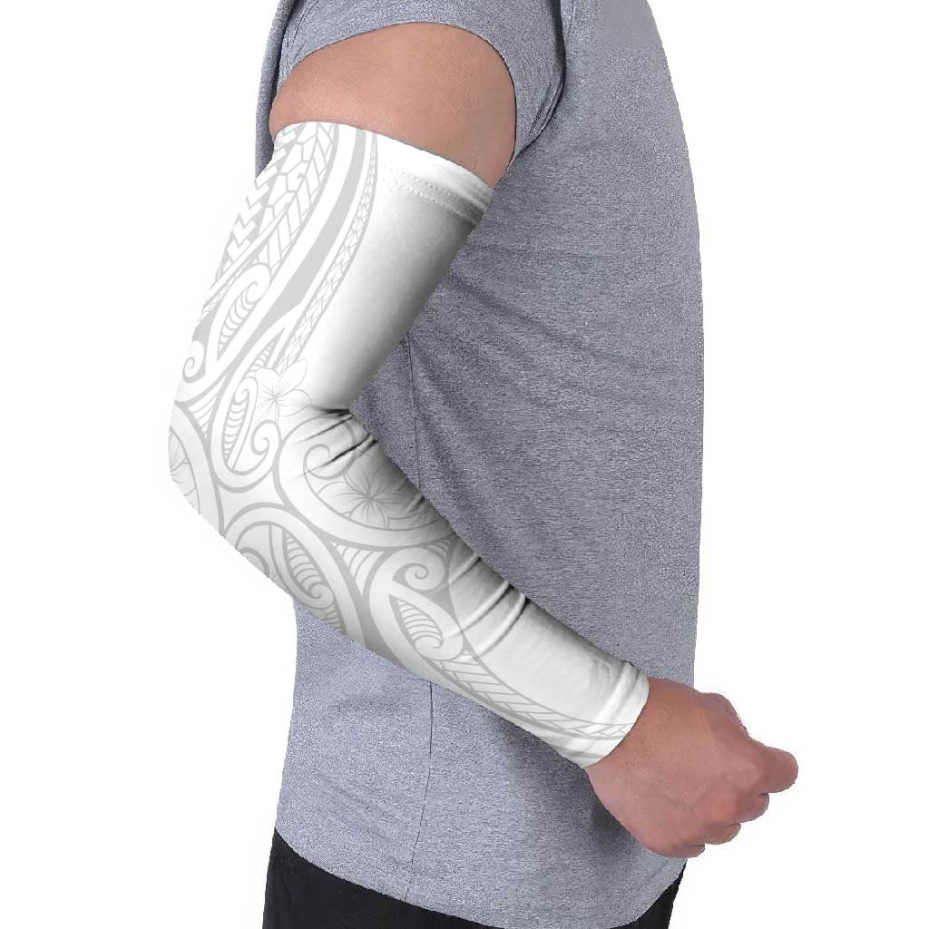 Polynesia White Sunday Arm Sleeves Plumeria Polynesian Tribal Grey Color - Polynesian Pride