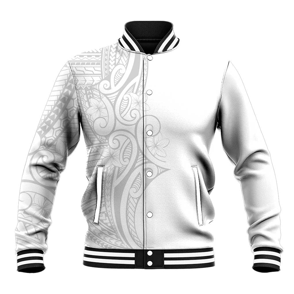 Polynesia White Sunday Baseball Jacket Plumeria Polynesian Tribal Grey Color - Polynesian Pride