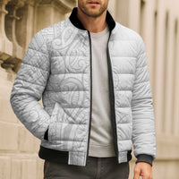 Polynesia White Sunday Bomber Puffer Jacket Plumeria Polynesian Tribal Grey Color - Polynesian Pride