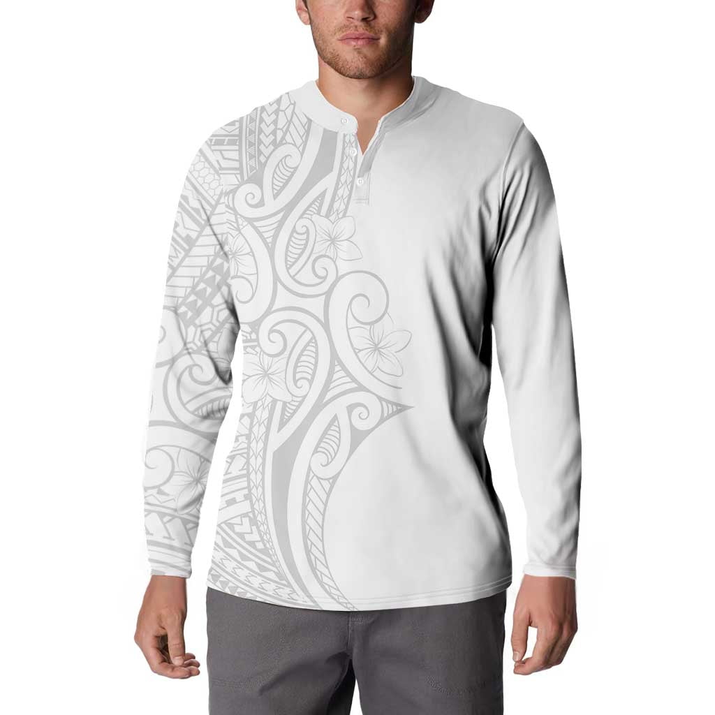 Polynesia White Sunday Button Sweatshirt Plumeria Polynesian Tribal Grey Color - Polynesian Pride