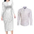 Polynesia White Sunday Couples Matching Long Sleeve Bodycon Dress and Long Sleeve Button Shirt Plumeria Polynesian Tribal Grey Color - Polynesian Pride