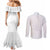 Polynesia White Sunday Couples Matching Mermaid Dress and Long Sleeve Button Shirt Plumeria Polynesian Tribal Grey Color - Polynesian Pride