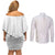 Polynesia White Sunday Couples Matching Off Shoulder Short Dress and Long Sleeve Button Shirt Plumeria Polynesian Tribal Grey Color - Polynesian Pride