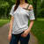 Polynesia White Sunday Cross Shoulder Shirt Plumeria Polynesian Tribal Grey Color - Polynesian Pride
