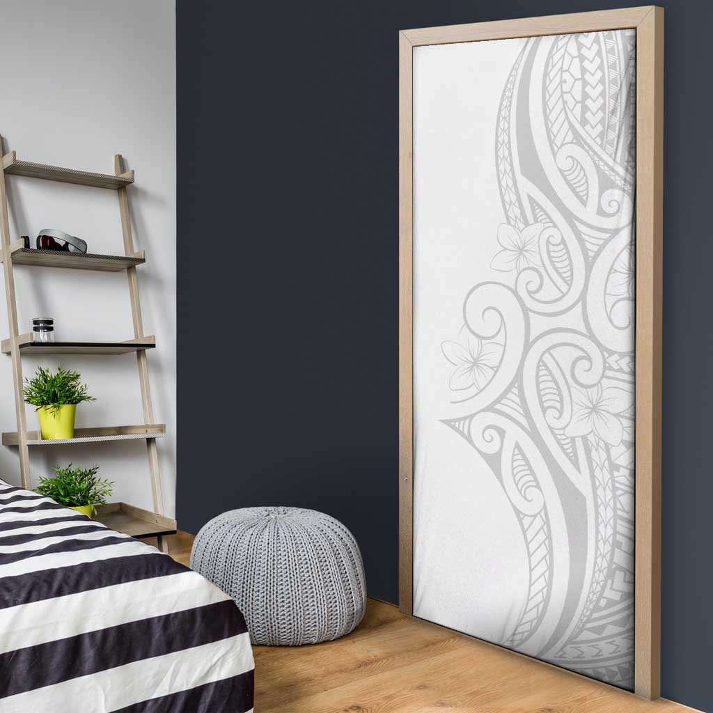 Polynesia White Sunday Door Cover Plumeria Polynesian Tribal Grey Color - Polynesian Pride