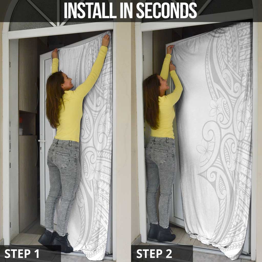 Polynesia White Sunday Door Cover Plumeria Polynesian Tribal Grey Color - Polynesian Pride