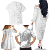 Polynesia White Sunday Family Matching Off The Shoulder Long Sleeve Dress and Hawaiian Shirt Plumeria Polynesian Tribal Grey Color - Polynesian Pride