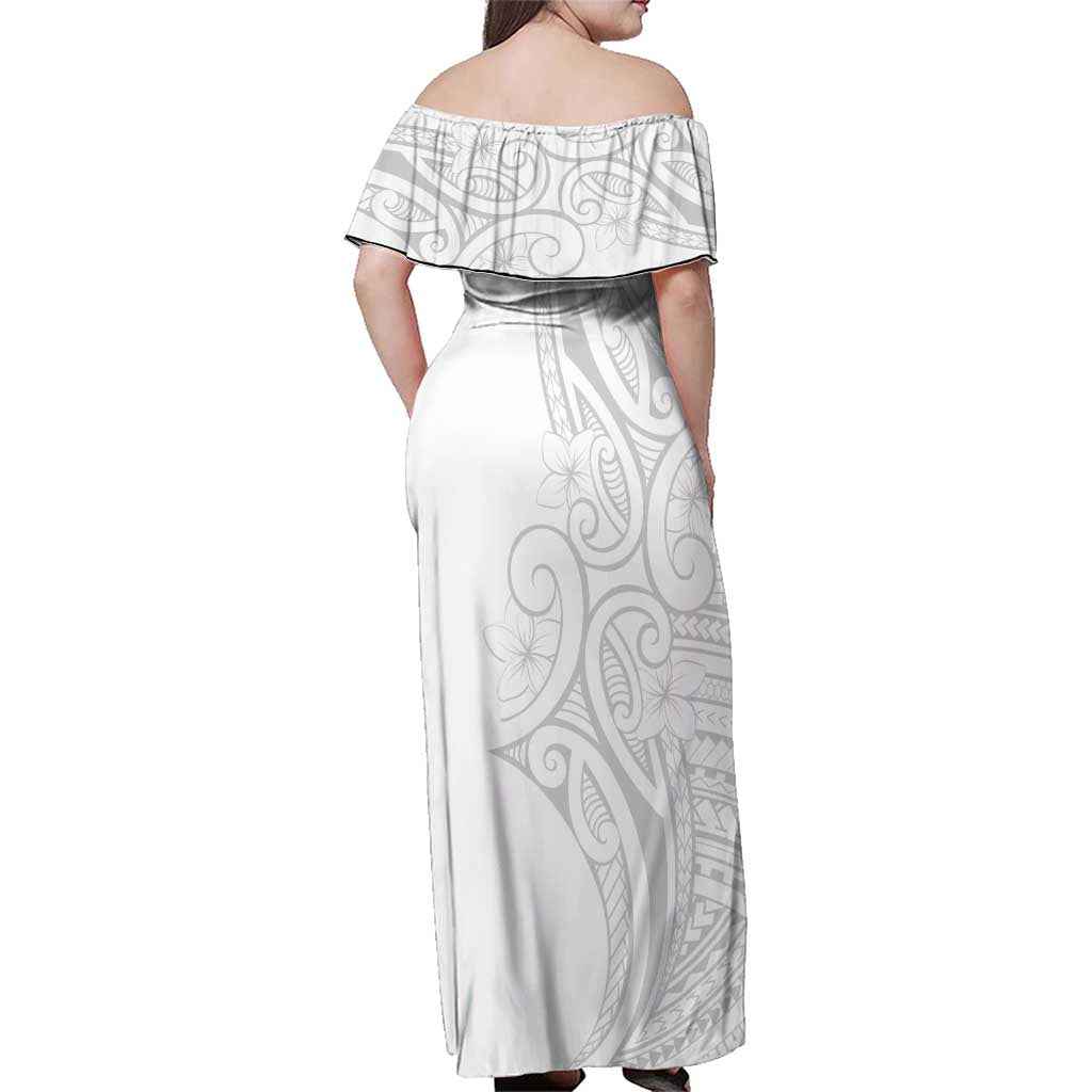 Polynesia White Sunday Family Matching Off Shoulder Maxi Dress and Hawaiian Shirt Plumeria Polynesian Tribal Grey Color - Polynesian Pride