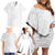 Polynesia White Sunday Family Matching Off Shoulder Short Dress and Hawaiian Shirt Plumeria Polynesian Tribal Grey Color - Polynesian Pride