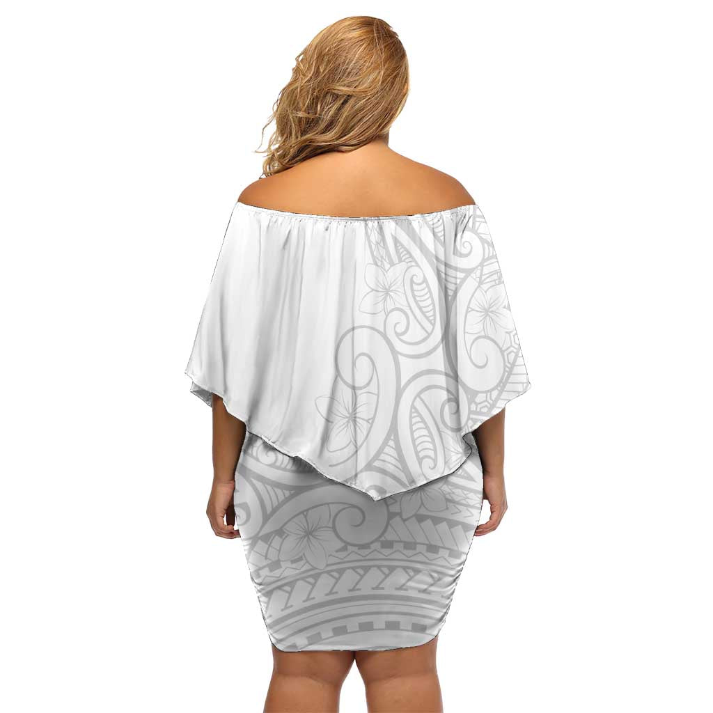 Polynesia White Sunday Family Matching Off Shoulder Short Dress and Hawaiian Shirt Plumeria Polynesian Tribal Grey Color - Polynesian Pride