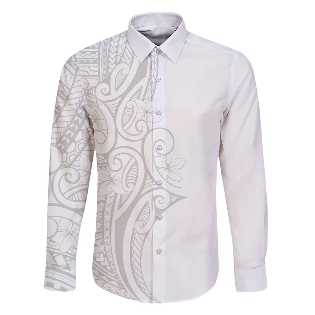 Polynesia White Sunday Family Matching Short Sleeve Bodycon Dress and Hawaiian Shirt Plumeria Polynesian Tribal Grey Color - Polynesian Pride