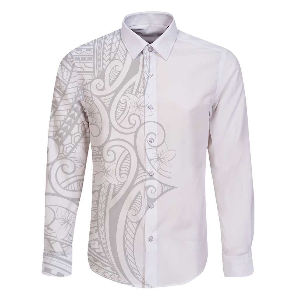 Polynesia White Sunday Family Matching Tank Maxi Dress and Hawaiian Shirt Plumeria Polynesian Tribal Grey Color - Polynesian Pride