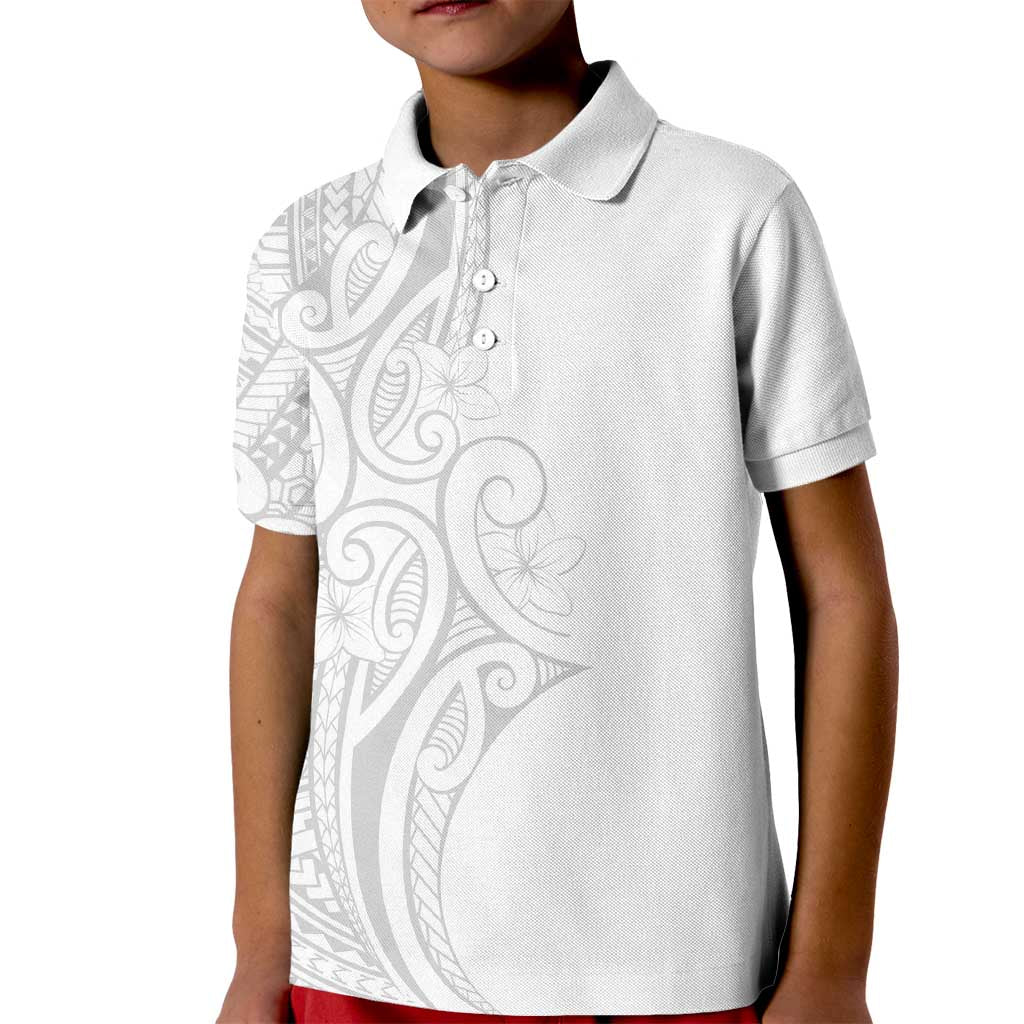 Polynesia White Sunday Kid Polo Shirt Plumeria Polynesian Tribal Grey Color LT14 Kid White - Polynesian Pride