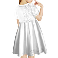 Polynesia White Sunday Kid Short Sleeve Dress Plumeria Polynesian Tribal Grey Color - Polynesian Pride