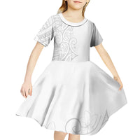 Polynesia White Sunday Kid Short Sleeve Dress Plumeria Polynesian Tribal Grey Color - Polynesian Pride