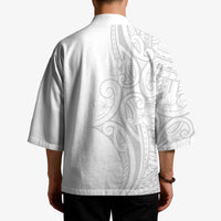 Polynesia White Sunday Kimono Plumeria Polynesian Tribal Grey Color - Polynesian Pride