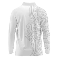 Polynesia White Sunday Long Sleeve Polo Shirt Plumeria Polynesian Tribal Grey Color - Polynesian Pride