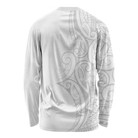 Polynesia White Sunday Long Sleeve Shirt Plumeria Polynesian Tribal Grey Color - Polynesian Pride