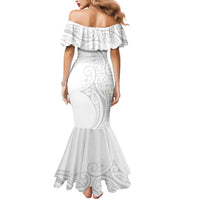 Polynesia White Sunday Mermaid Dress Plumeria Polynesian Tribal Grey Color - Polynesian Pride