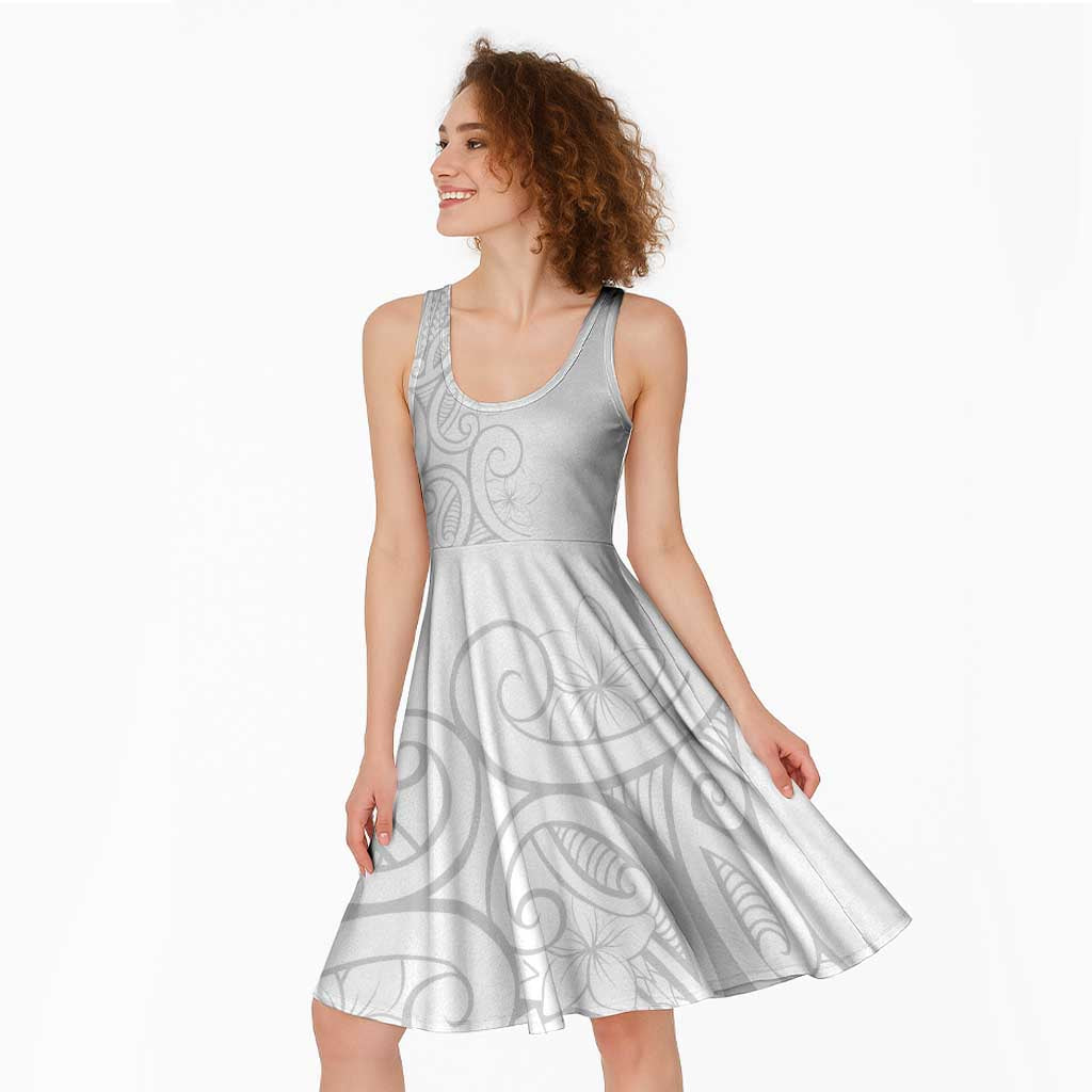 Polynesia White Sunday Midi Dress Plumeria Polynesian Tribal Grey Color - Polynesian Pride