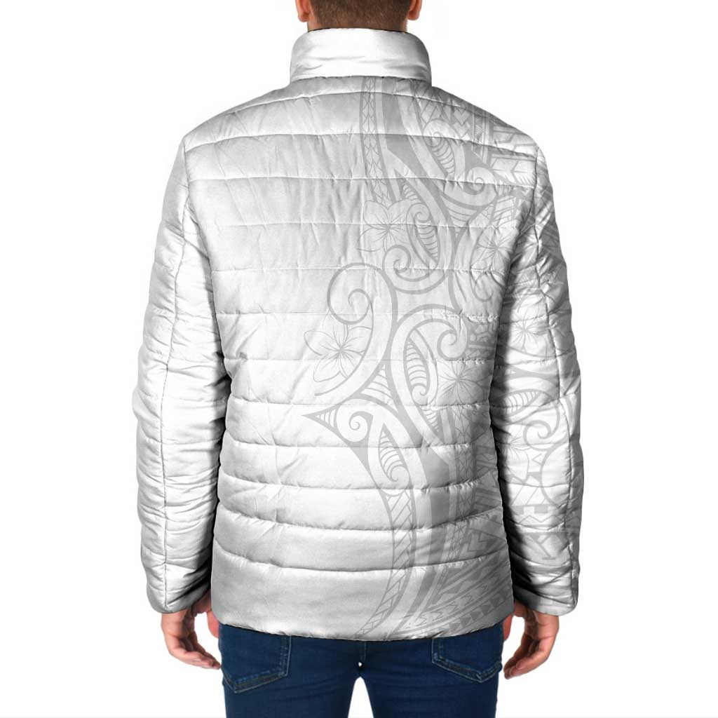 Polynesia White Sunday Padded Jacket Plumeria Polynesian Tribal Grey Color - Polynesian Pride