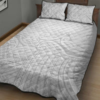 Polynesia White Sunday Quilt Bed Set Plumeria Polynesian Tribal Grey Color - Polynesian Pride